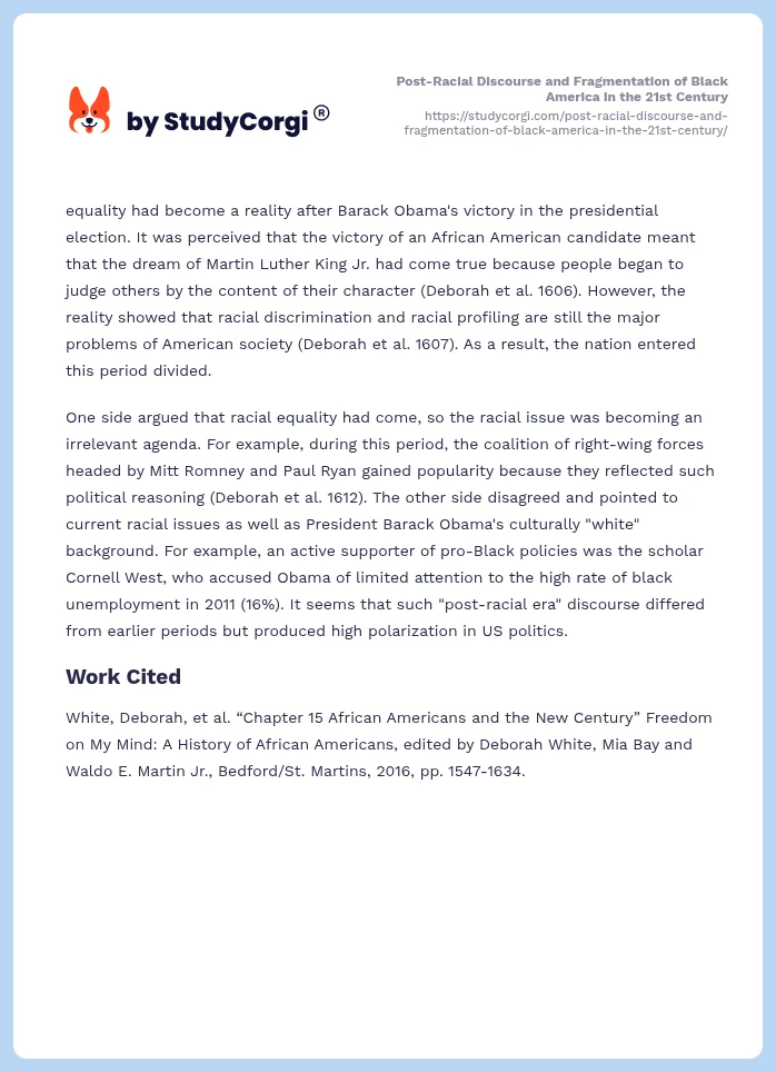 Post-Racial Discourse and Fragmentation of Black America in the 21st Century. Page 2