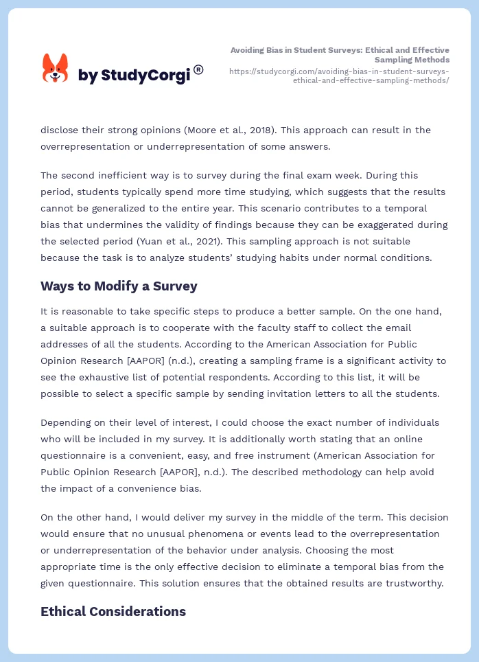 Avoiding Bias in Student Surveys: Ethical and Effective Sampling Methods. Page 2