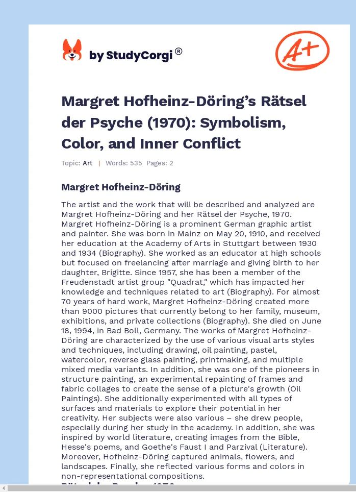Margret Hofheinz-Döring’s Rätsel der Psyche (1970): Symbolism, Color, and Inner Conflict. Page 1