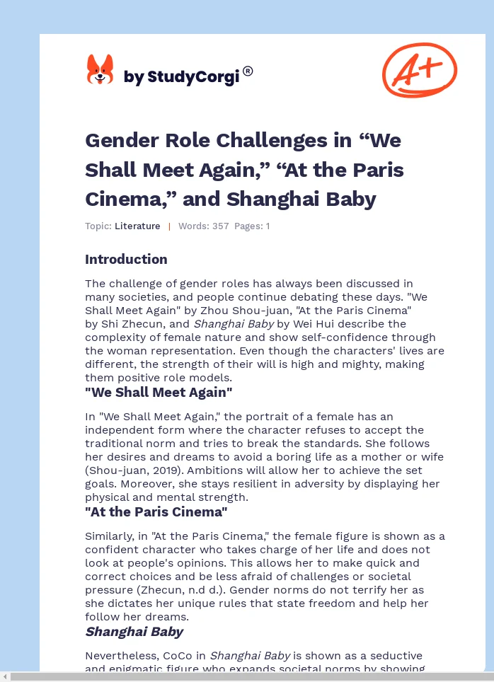 Gender Role Challenges in “We Shall Meet Again,” “At the Paris Cinema,” and Shanghai Baby. Page 1