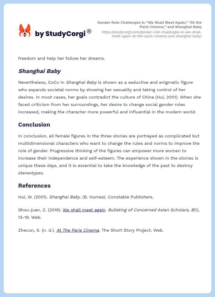 Gender Role Challenges in “We Shall Meet Again,” “At the Paris Cinema,” and Shanghai Baby. Page 2