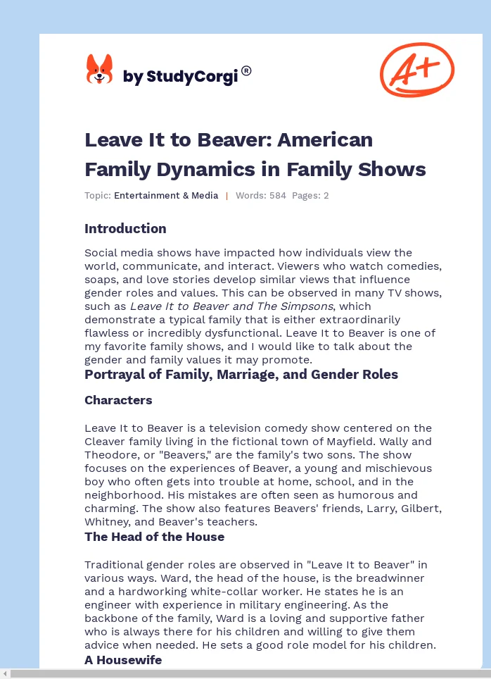 Leave It to Beaver: American Family Dynamics in Family Shows. Page 1