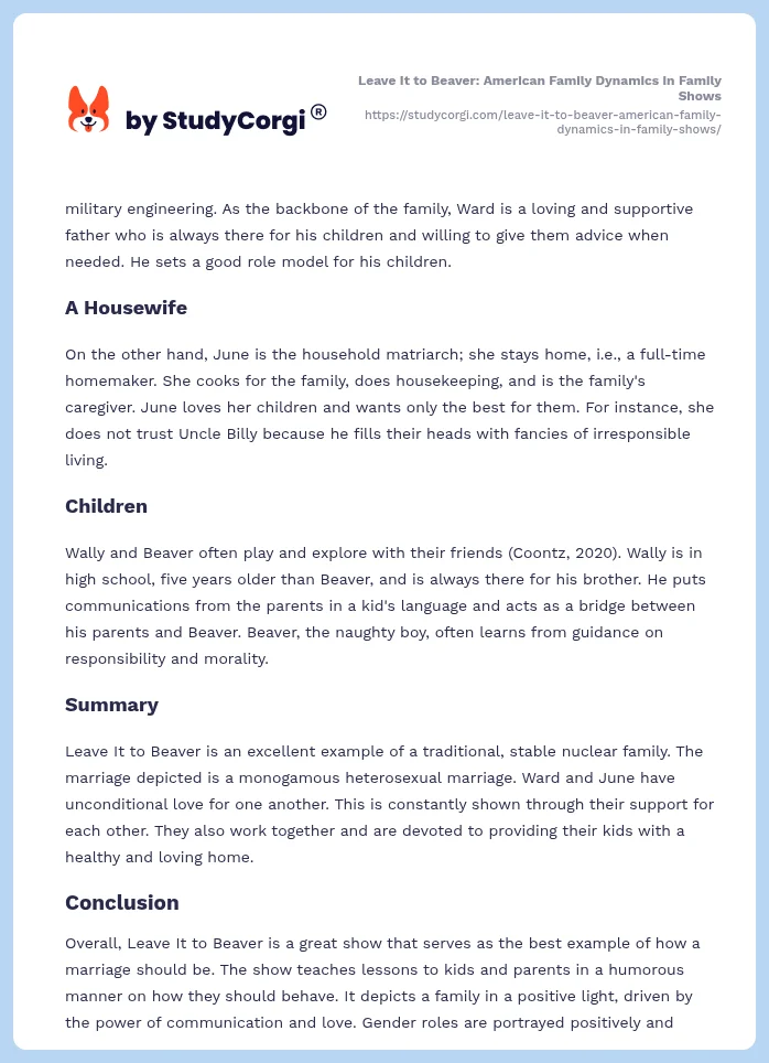 Leave It to Beaver: American Family Dynamics in Family Shows. Page 2