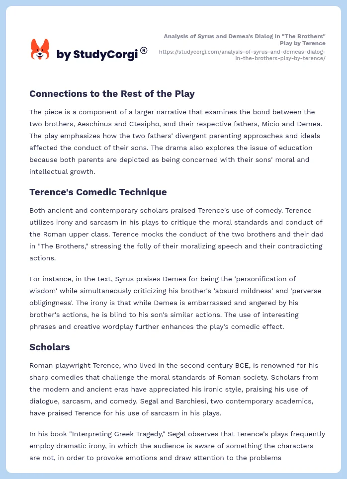 Analysis of Syrus and Demea's Dialog in "The Brothers" Play by Terence. Page 2