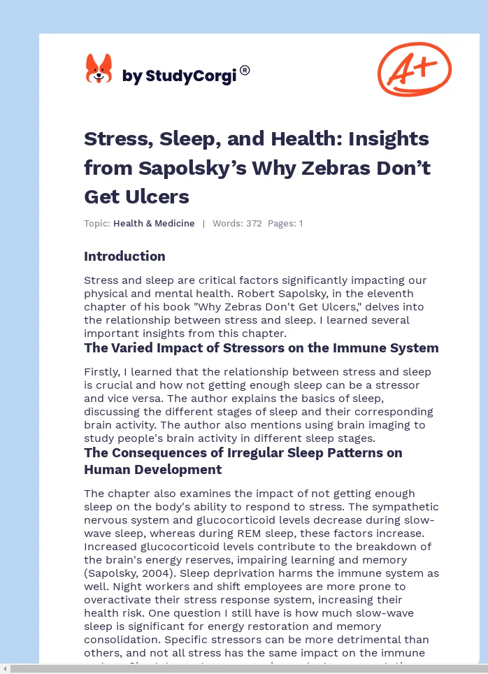Stress, Sleep, and Health: Insights from Sapolsky’s Why Zebras Don’t Get Ulcers. Page 1