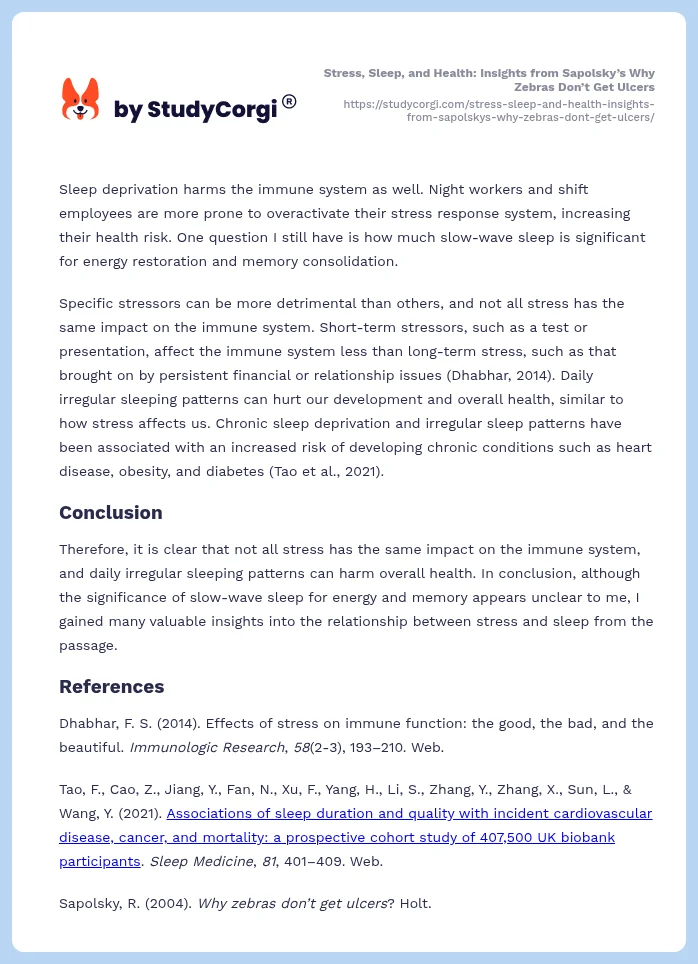 Stress, Sleep, and Health: Insights from Sapolsky’s Why Zebras Don’t Get Ulcers. Page 2
