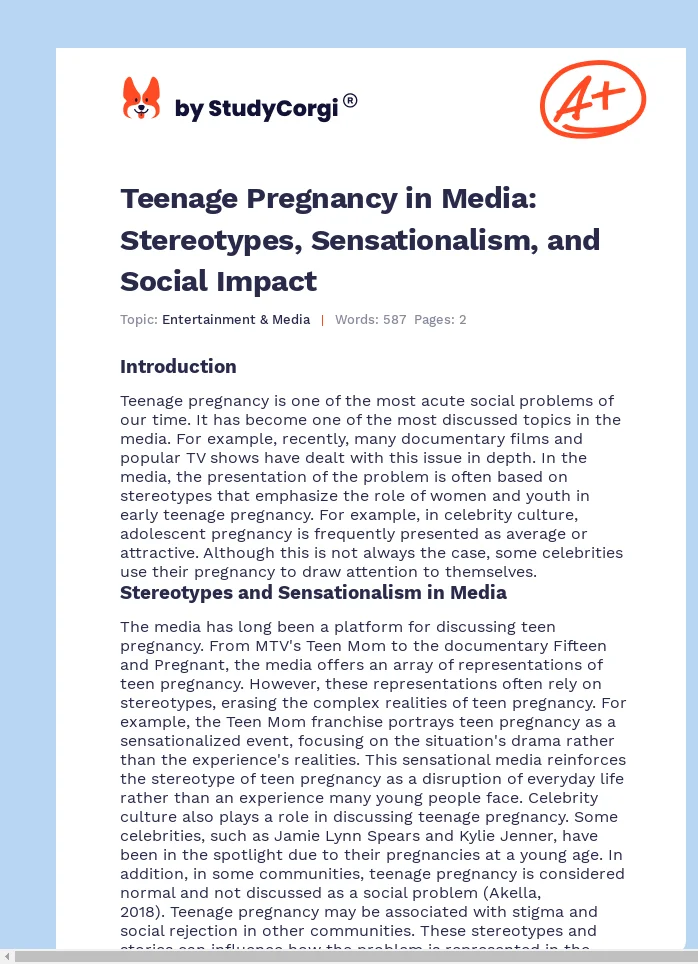 Teenage Pregnancy in Media: Stereotypes, Sensationalism, and Social Impact. Page 1