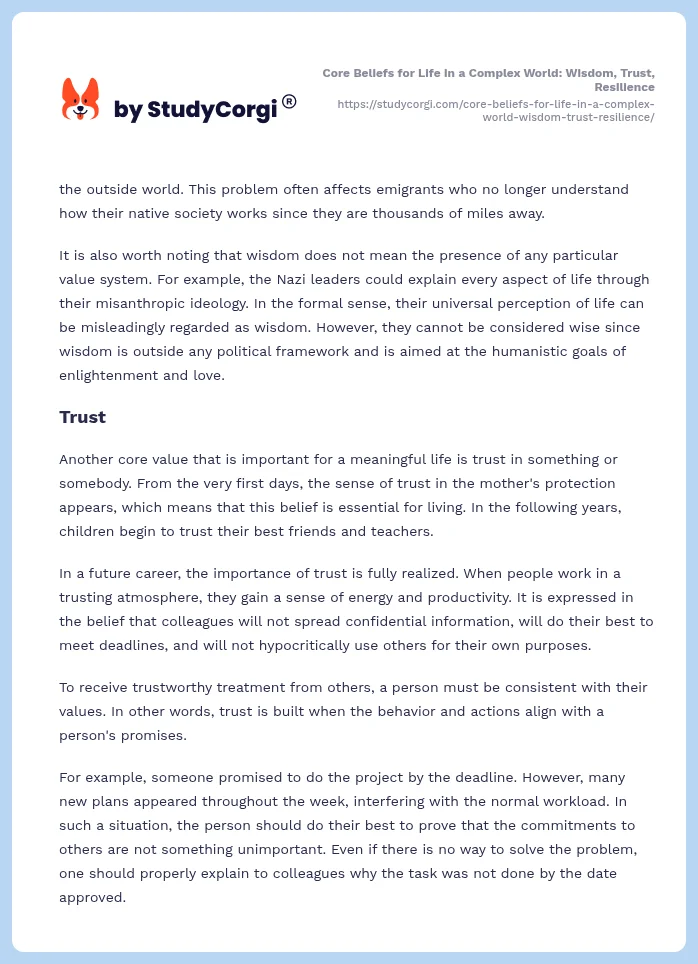 Core Beliefs for Life in a Complex World: Wisdom, Trust, Resilience. Page 2