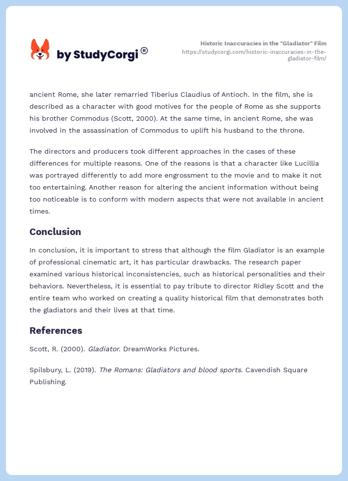 Historic Inaccuracies in the "Gladiator" Film. Page 2