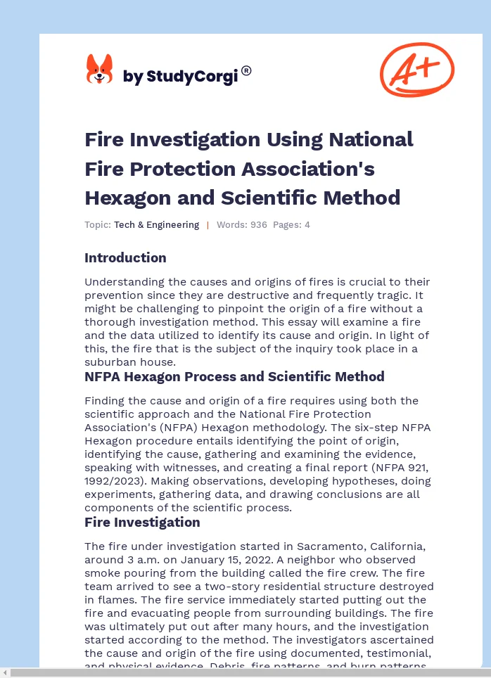 Fire Investigation Using National Fire Protection Association's Hexagon and Scientific Method. Page 1
