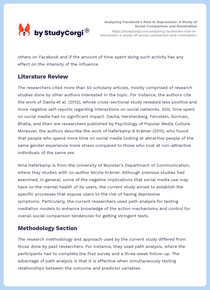 Analyzing Facebook’s Role in Depression: A Study of Social Comparison and Rumination. Page 2