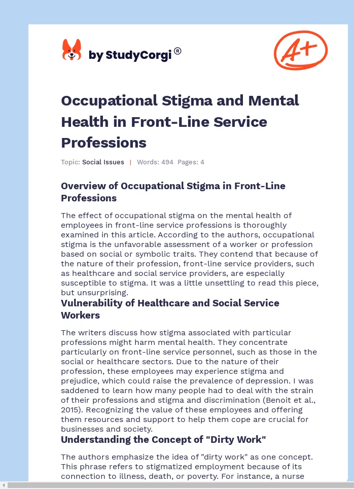Occupational Stigma and Mental Health in Front-Line Service Professions. Page 1