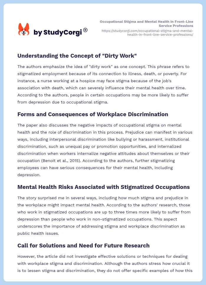 Occupational Stigma and Mental Health in Front-Line Service Professions. Page 2