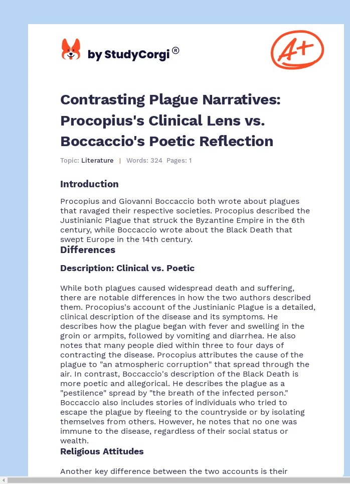 Contrasting Plague Narratives: Procopius's Clinical Lens vs. Boccaccio's Poetic Reflection. Page 1