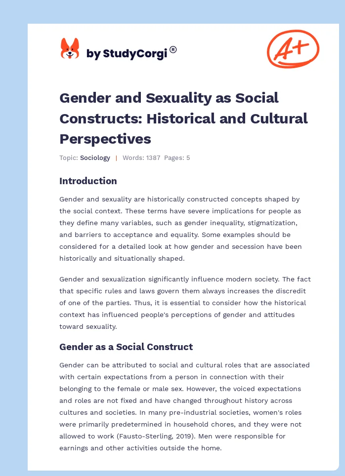 Gender and Sexuality as Social Constructs: Historical and Cultural Perspectives. Page 1