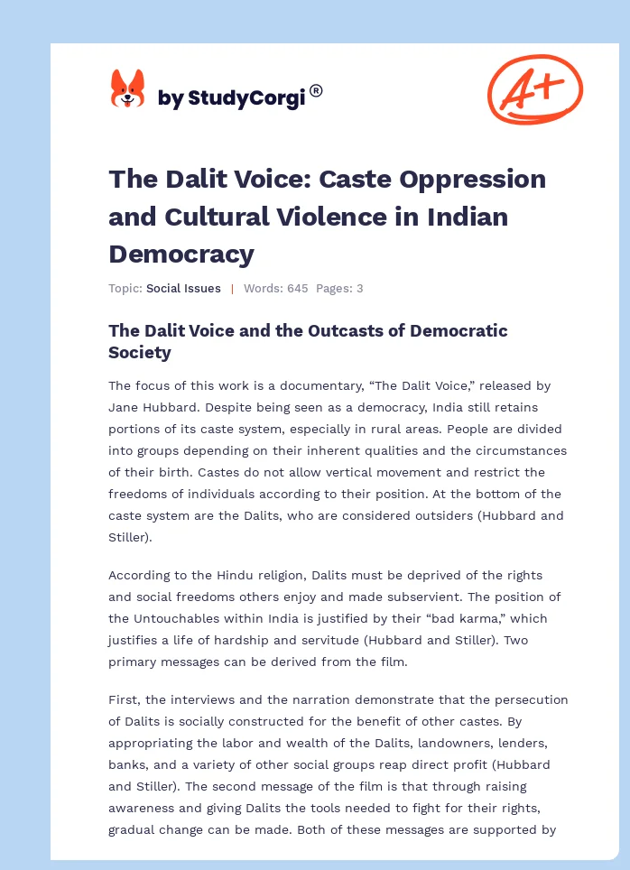 The Dalit Voice: Caste Oppression and Cultural Violence in Indian Democracy. Page 1