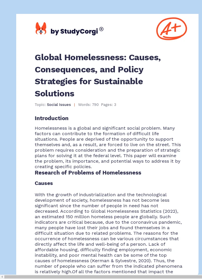 Global Homelessness: Causes, Consequences, and Policy Strategies for Sustainable Solutions. Page 1