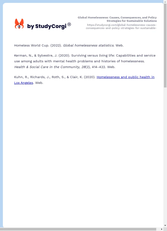 Global Homelessness: Causes, Consequences, and Policy Strategies for Sustainable Solutions. Page 2