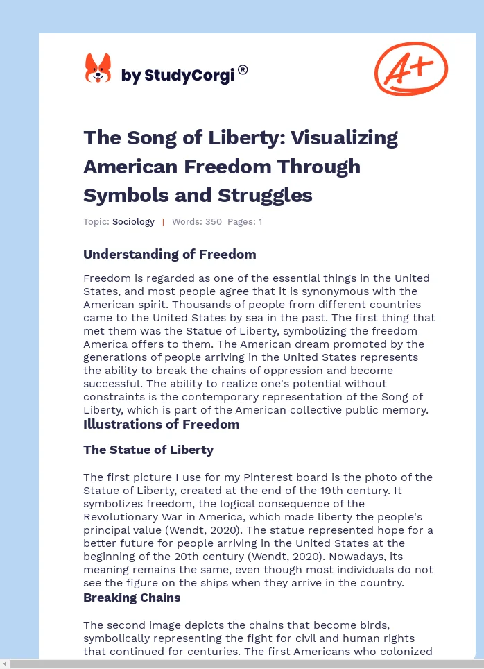The Song of Liberty: Visualizing American Freedom Through Symbols and Struggles. Page 1