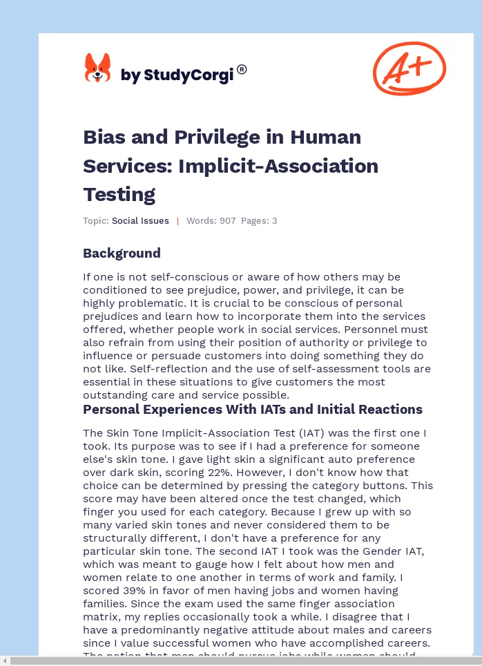 Bias and Privilege in Human Services: Implicit-Association Testing. Page 1