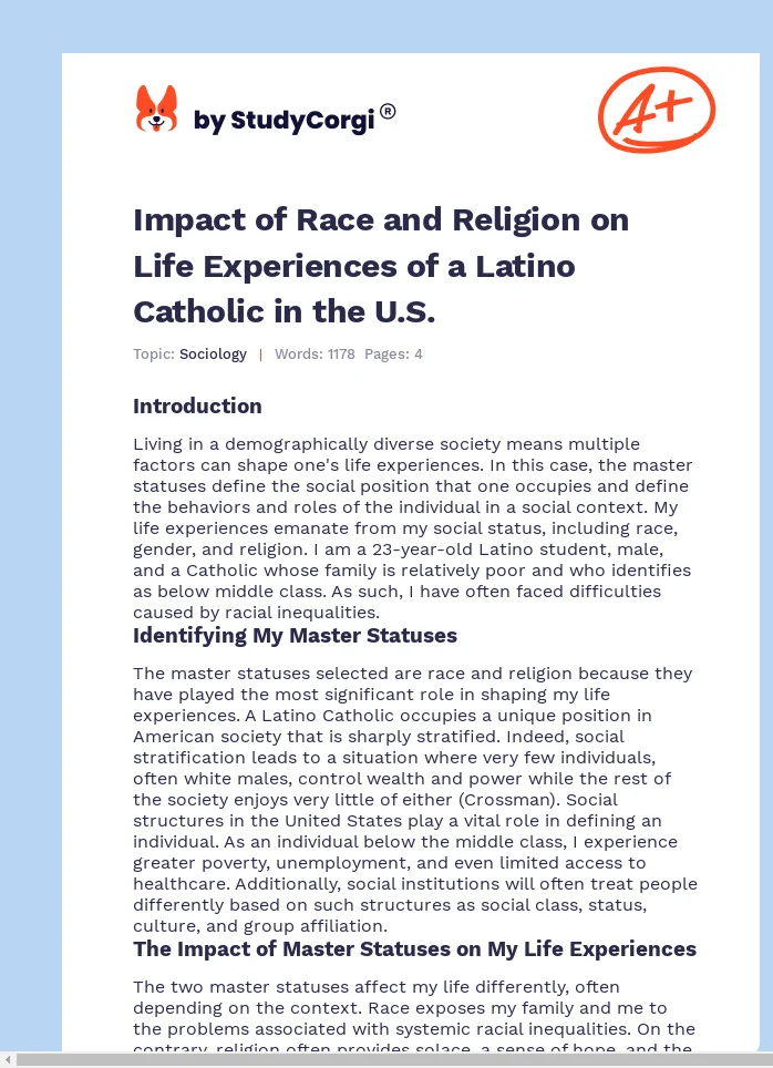 Impact of Race and Religion on Life Experiences of a Latino Catholic in the U.S.. Page 1