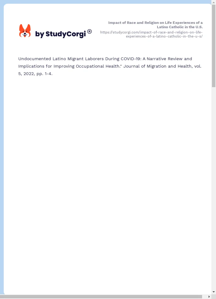 Impact of Race and Religion on Life Experiences of a Latino Catholic in the U.S.. Page 2