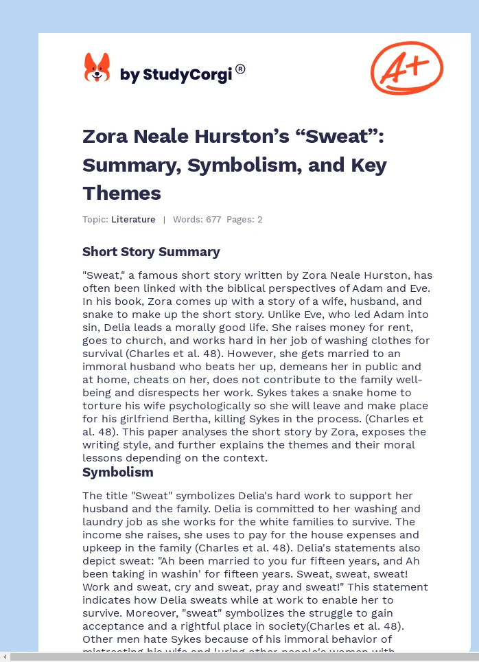 Zora Neale Hurston’s “Sweat”: Summary, Symbolism, and Key Themes. Page 1