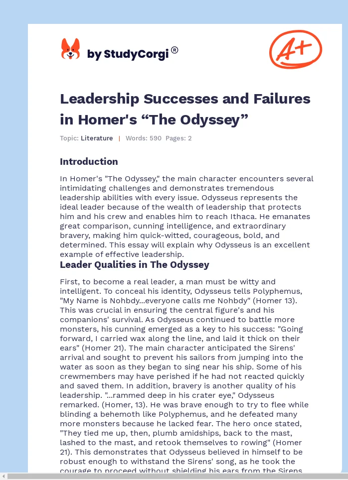 Leadership Successes and Failures in Homer's “The Odyssey”. Page 1