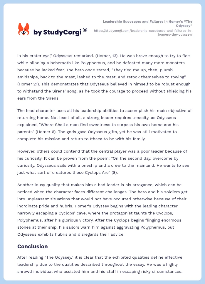 Leadership Successes and Failures in Homer's “The Odyssey”. Page 2