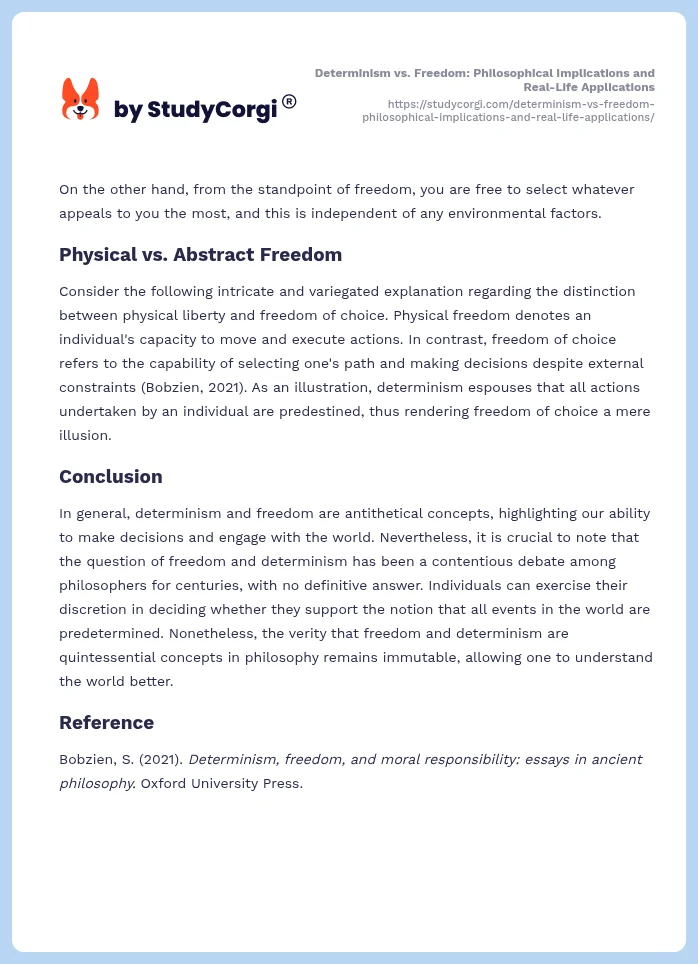Determinism vs. Freedom: Philosophical Implications and Real-Life Applications. Page 2