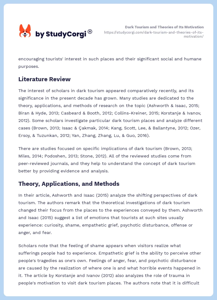 Dark Tourism and Theories of Its Motivation. Page 2