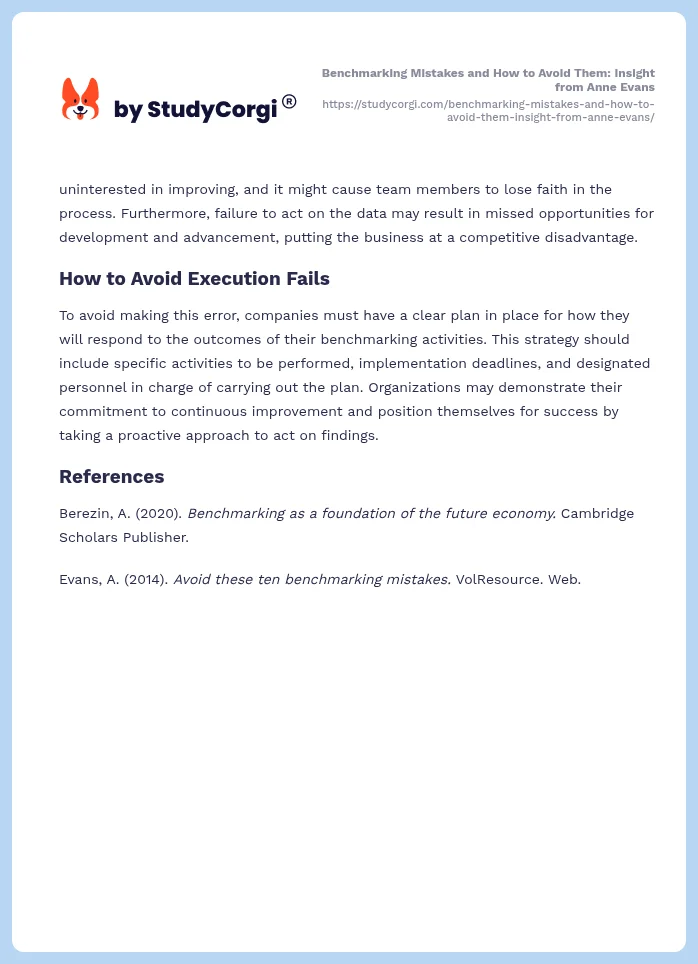 Benchmarking Mistakes and How to Avoid Them: Insight from Anne Evans. Page 2