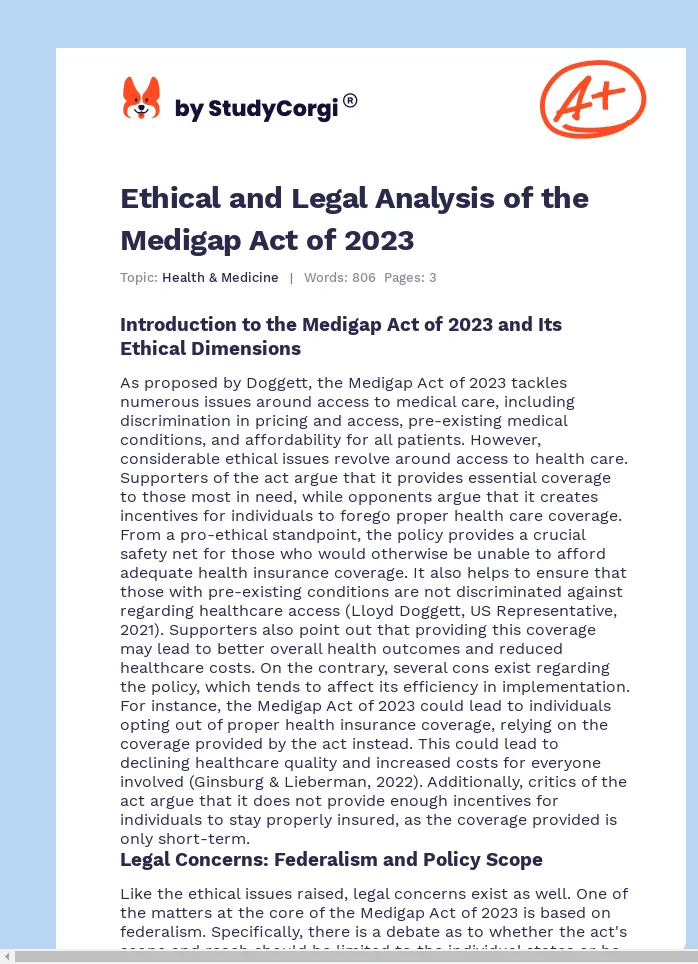 Ethical and Legal Analysis of the Medigap Act of 2023. Page 1