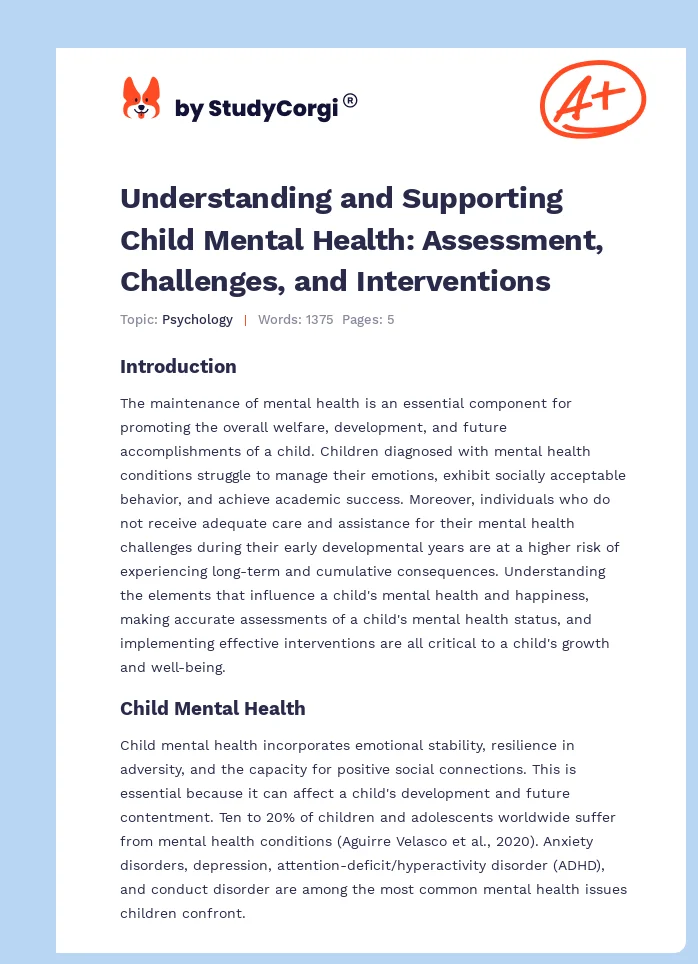 Understanding and Supporting Child Mental Health: Assessment, Challenges, and Interventions. Page 1