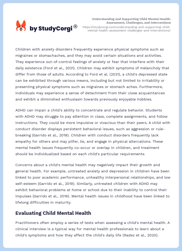 Understanding and Supporting Child Mental Health: Assessment, Challenges, and Interventions. Page 2