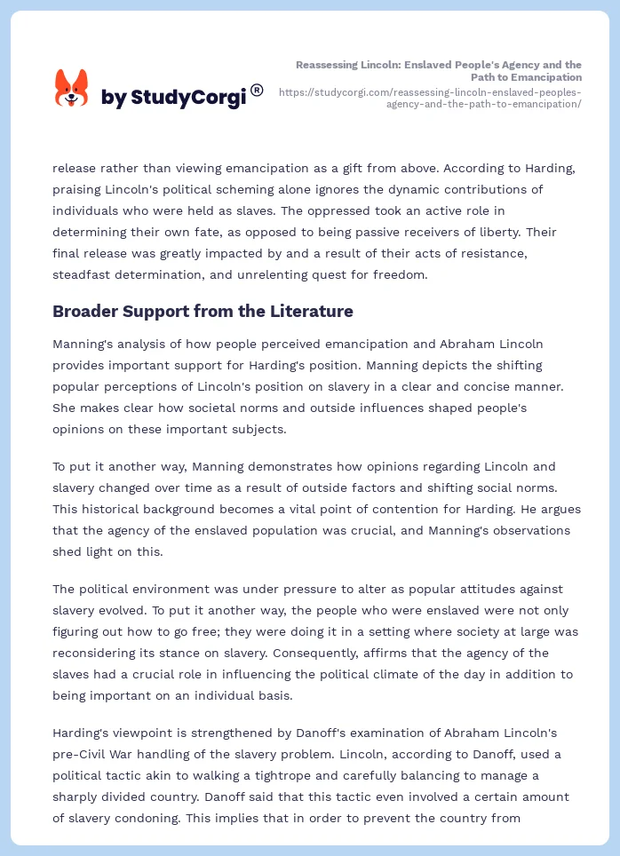 Reassessing Lincoln: Enslaved People's Agency and the Path to Emancipation. Page 2