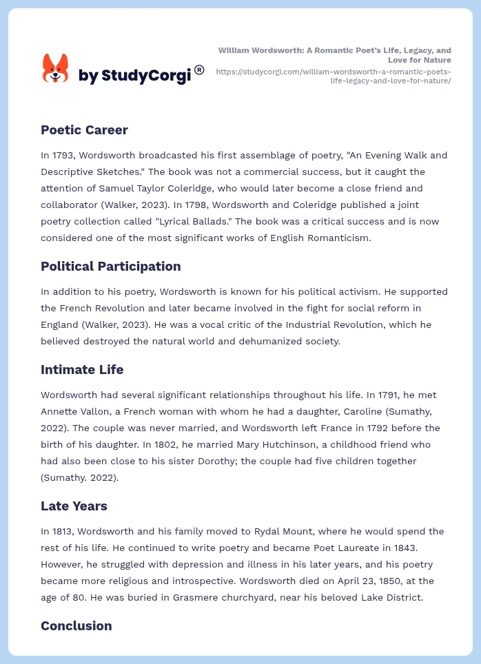 William Wordsworth: A Romantic Poet’s Life, Legacy, and Love for Nature. Page 2