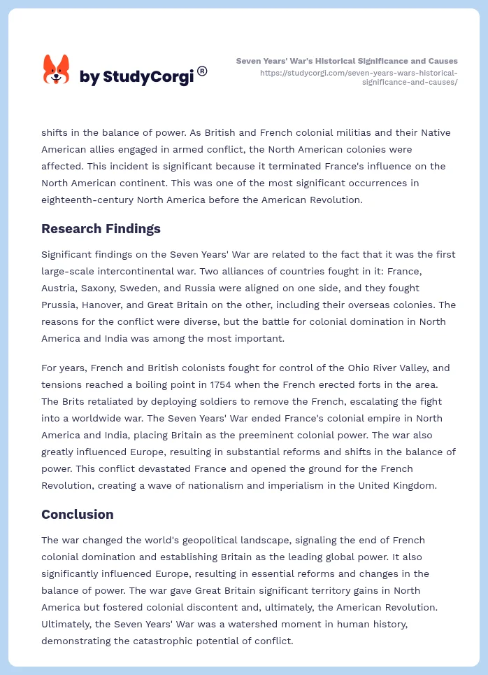 Seven Years' War's Historical Significance and Causes. Page 2