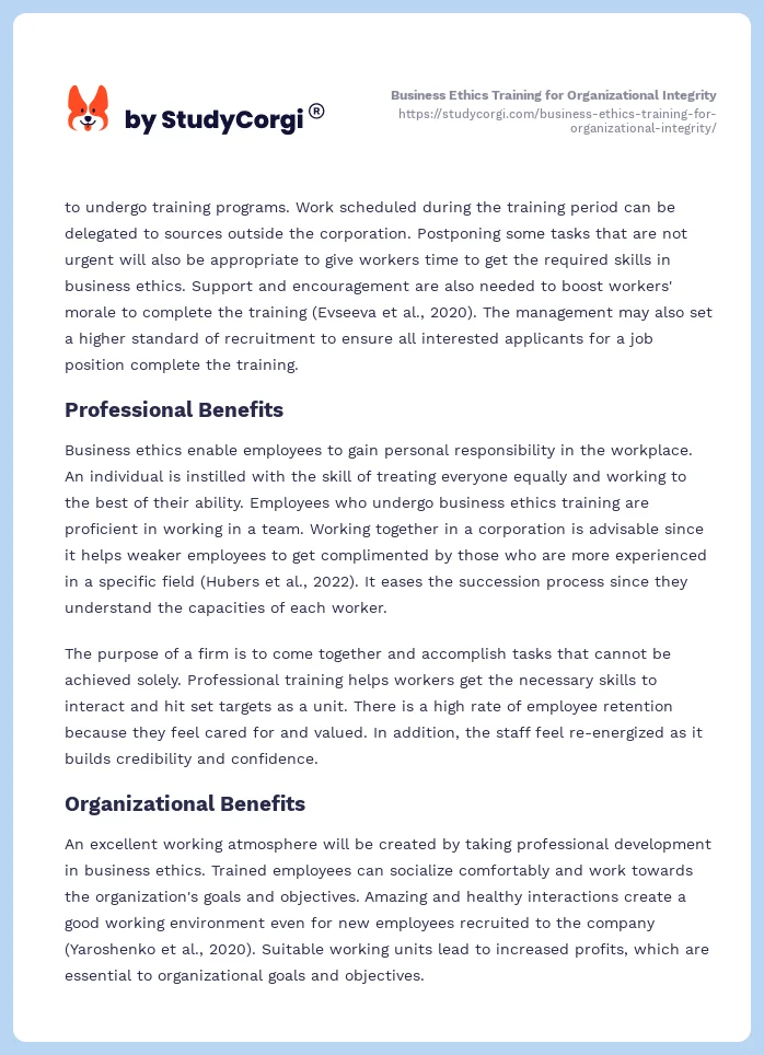 Business Ethics Training for Organizational Integrity. Page 2