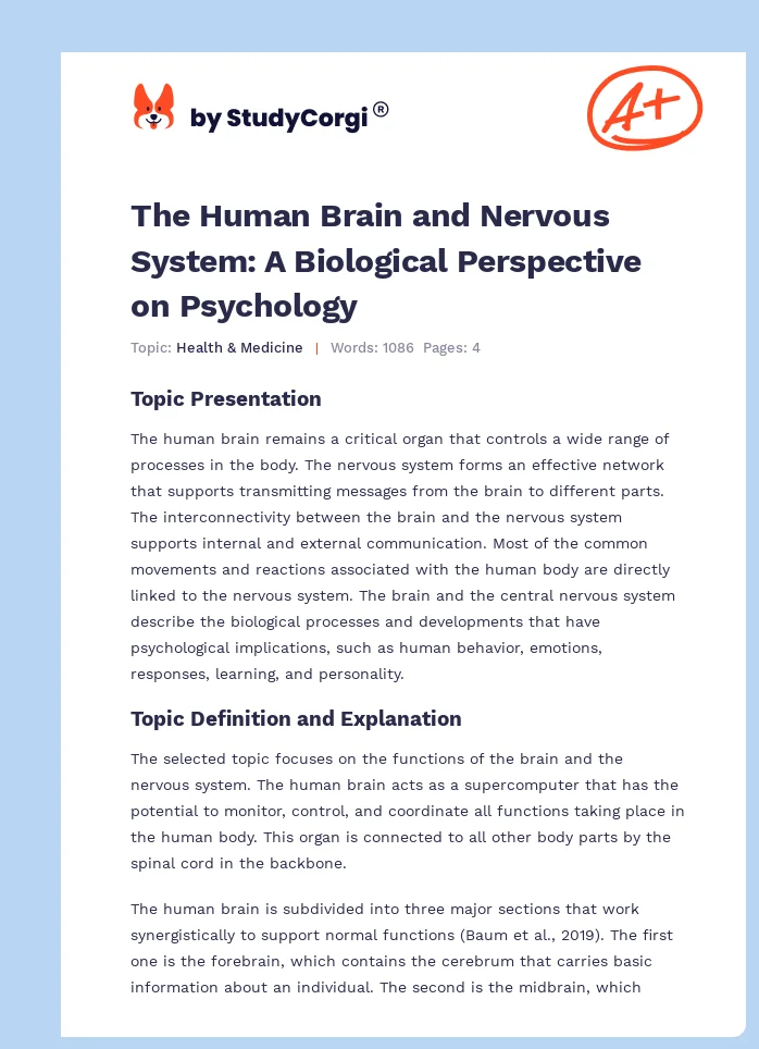 The Human Brain and Nervous System: A Biological Perspective on Psychology. Page 1