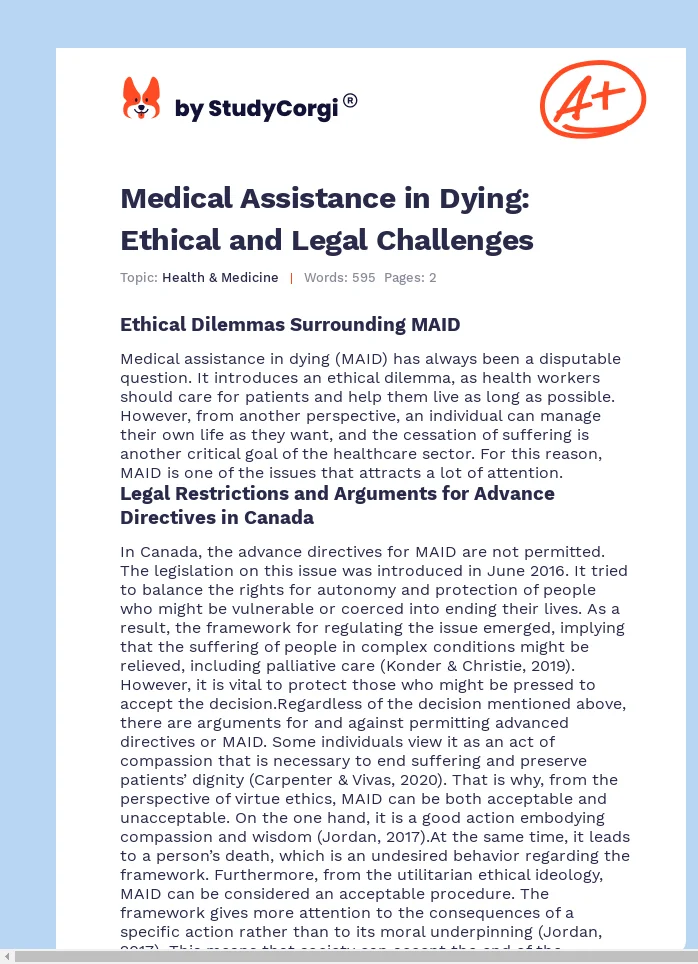 Medical Assistance in Dying: Ethical and Legal Challenges. Page 1