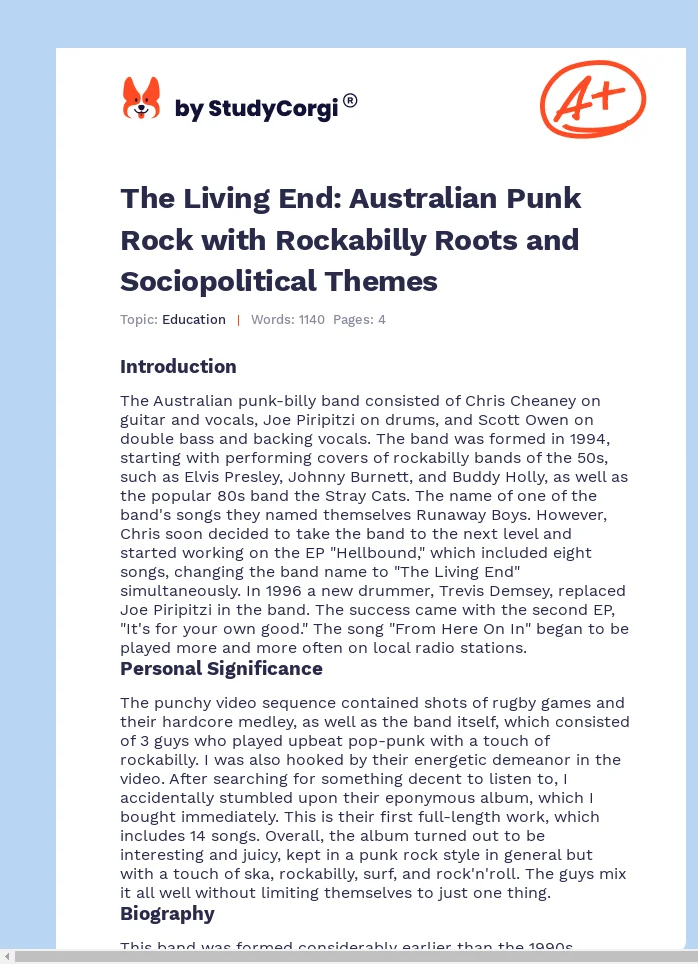 The Living End: Australian Punk Rock with Rockabilly Roots and Sociopolitical Themes. Page 1
