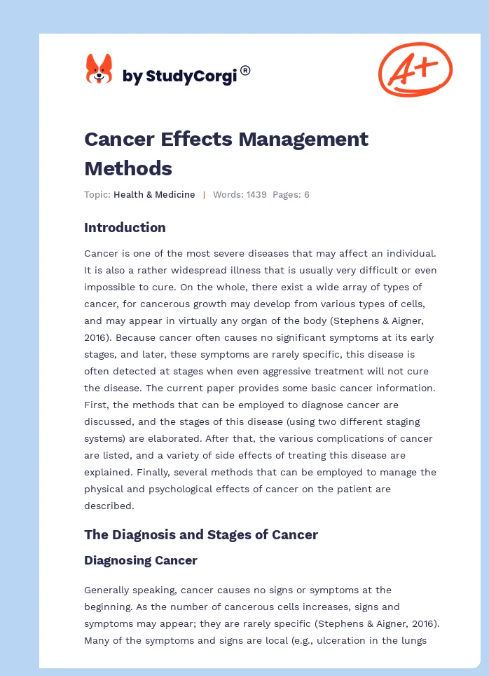 Cancer Effects Management Methods. Page 1