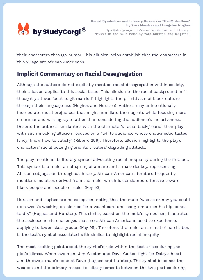 Racial Symbolism and Literary Devices in "The Mule-Bone" by Zora Hurston and Langston Hughes. Page 2