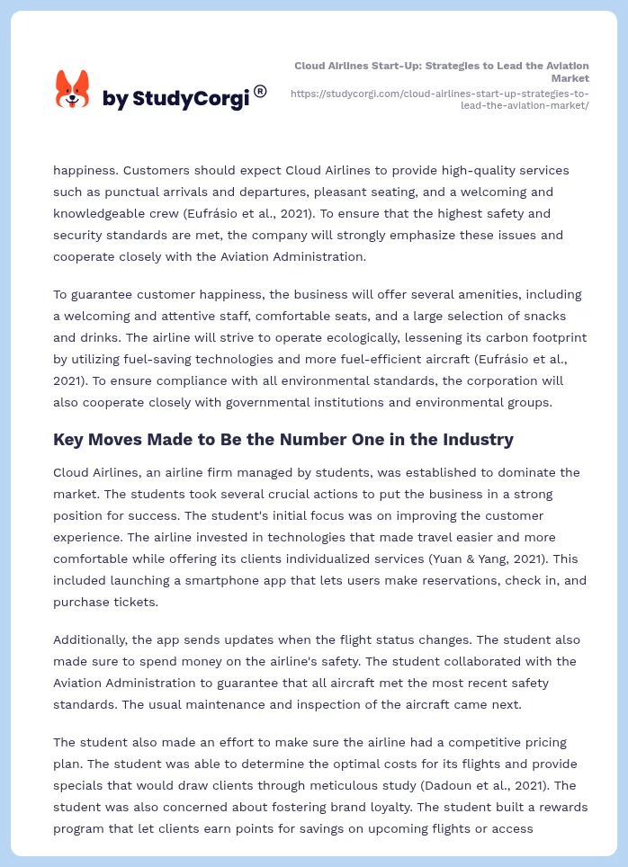 Cloud Airlines Start-Up: Strategies to Lead the Aviation Market. Page 2