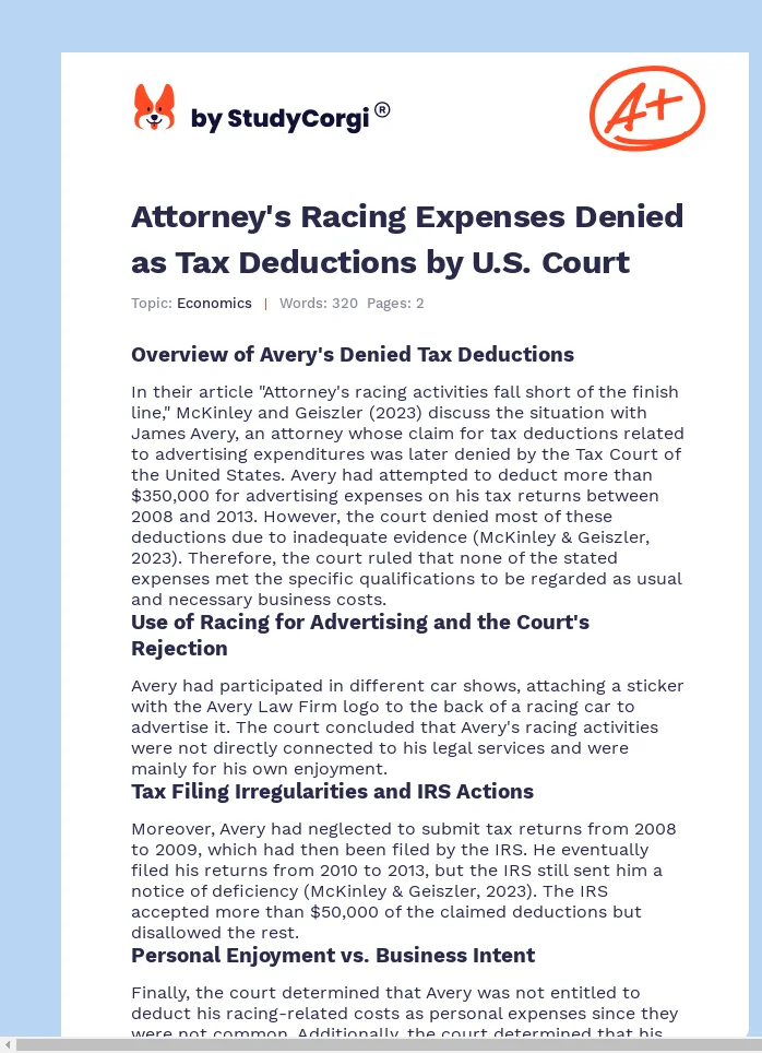 Attorney's Racing Expenses Denied as Tax Deductions by U.S. Court. Page 1