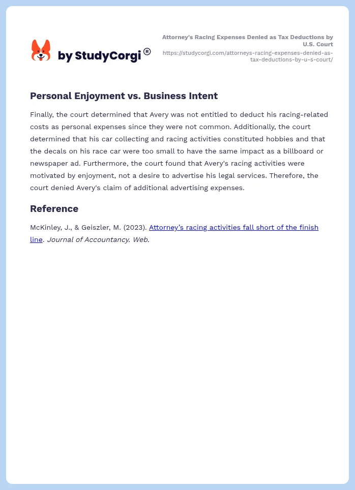 Attorney's Racing Expenses Denied as Tax Deductions by U.S. Court. Page 2