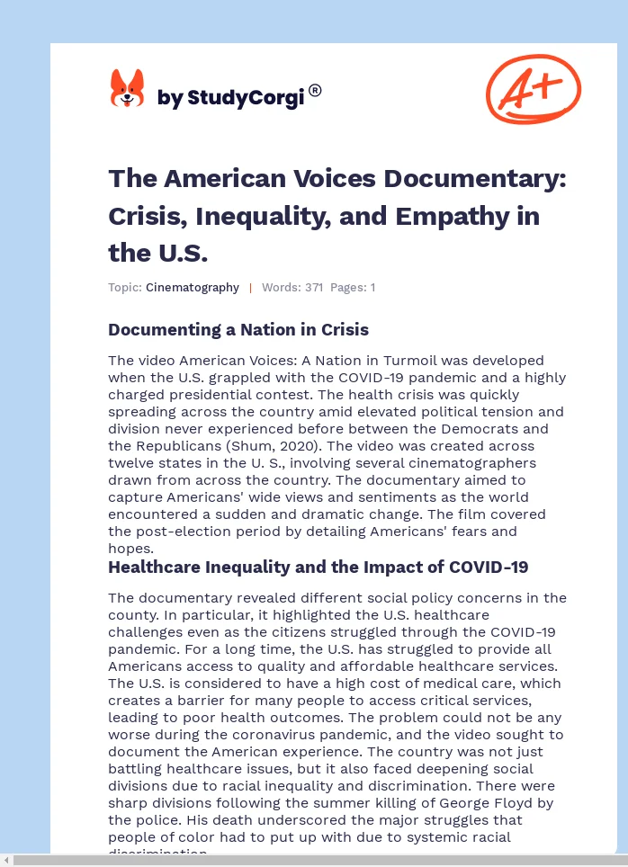 The American Voices Documentary: Crisis, Inequality, and Empathy in the U.S.. Page 1