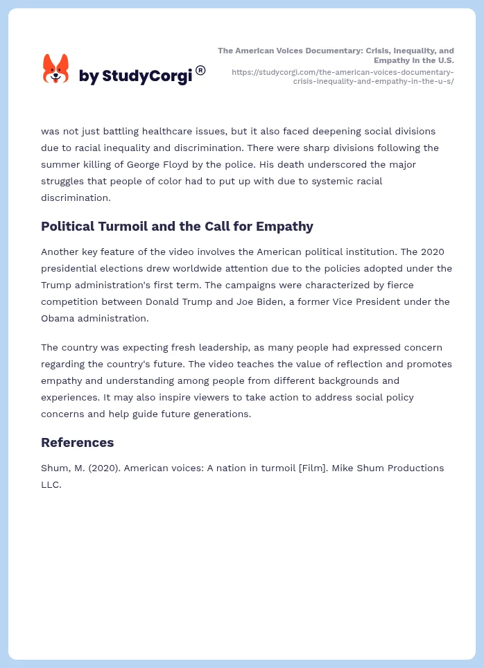 The American Voices Documentary: Crisis, Inequality, and Empathy in the U.S.. Page 2