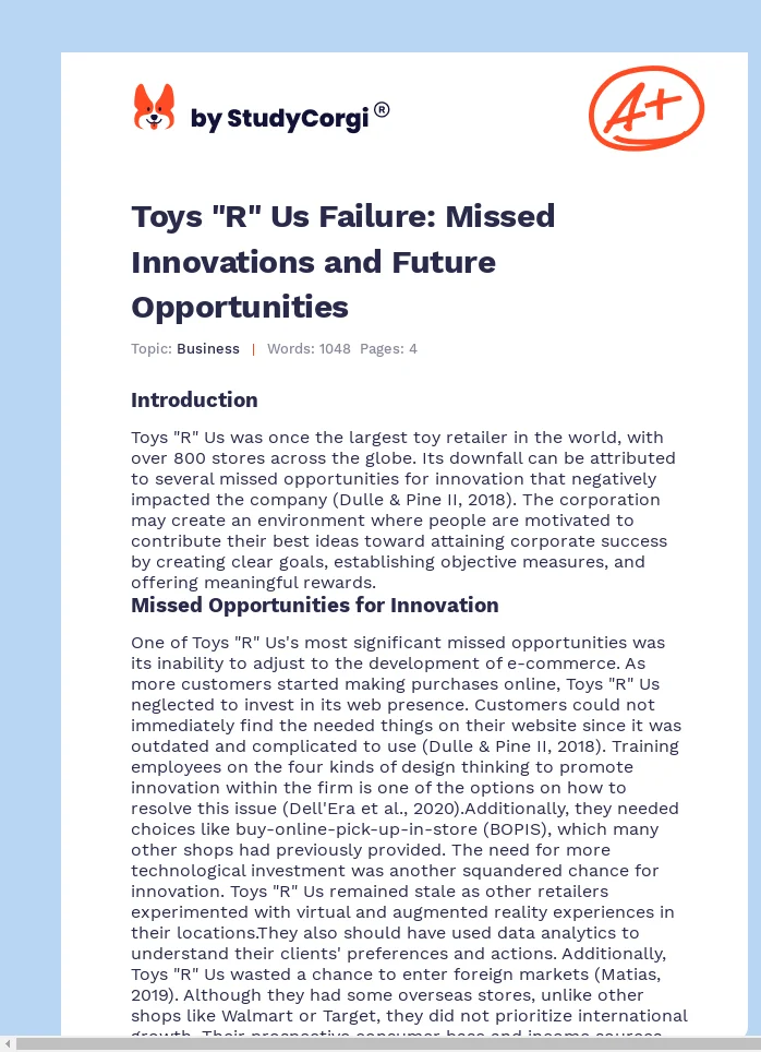 Toys "R" Us Failure: Missed Innovations and Future Opportunities. Page 1